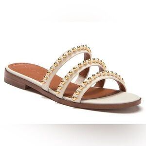 Coach Triple Strap Ballchain Leather Flat Sandals Chalk - SIZE 37.5 (US 7)